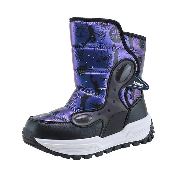 Splozh Kids Boots Children Snow Boots Boys Girls Skiing Cotton Shoes Winter Padded Thickened Steel Big Boy Outdoor Short Cotton Boots Blue,10-10.5 Years