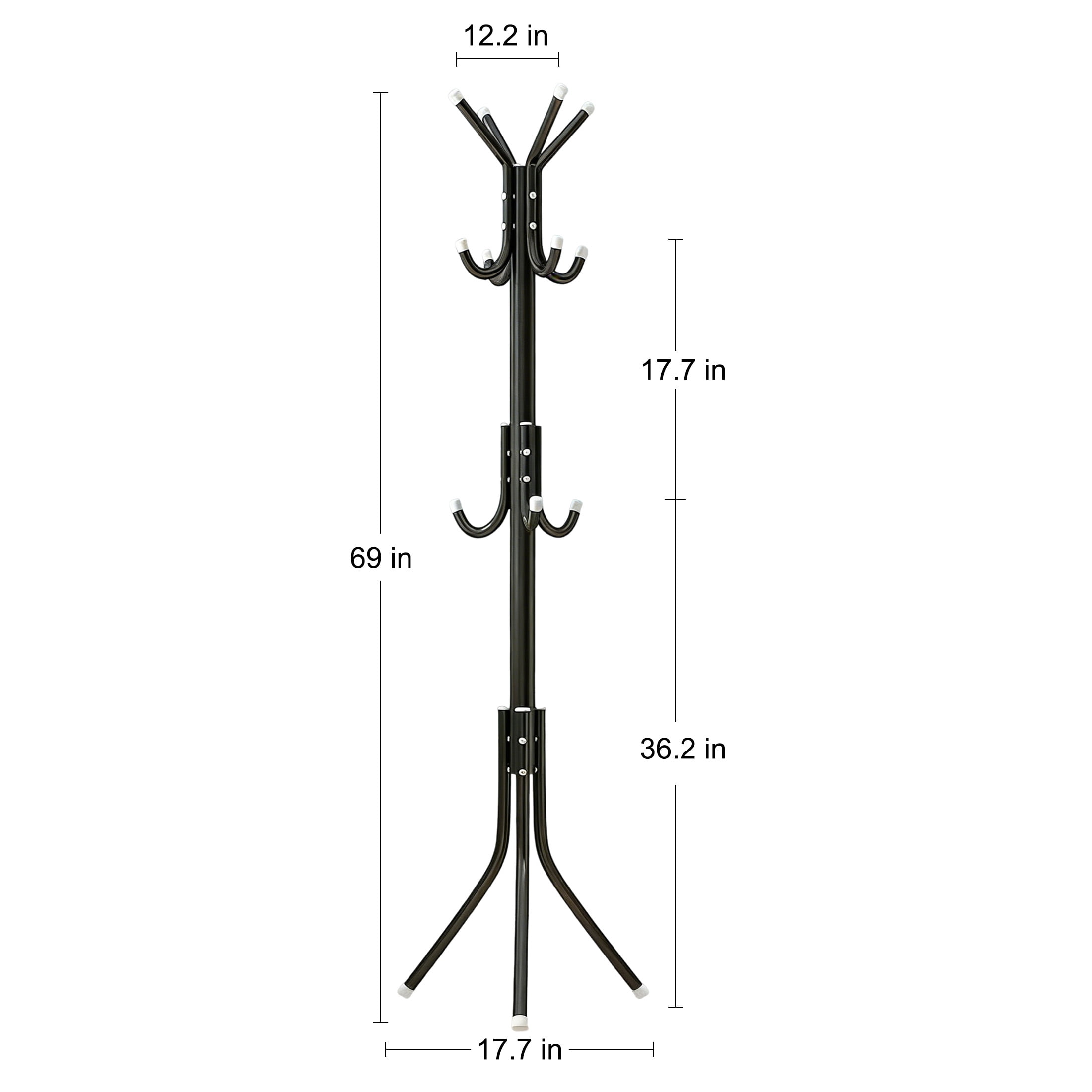 GARITIN Coat Rack Freestanding with 12 Hooks, Heavy Duty Coat Tree for Entryway Bedroom Corner Hall, Black