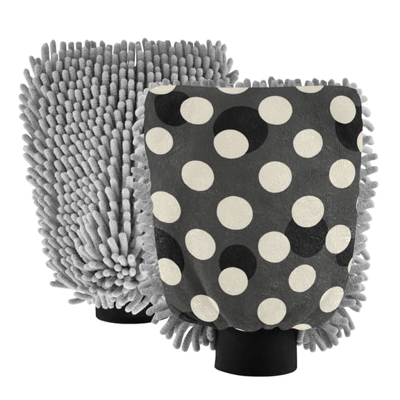 Microfiber Car Wash Gloves With Chenille & Polyester Terry Scratch-Free Cleaning Elastic Cuffs Black&white Polka Dot