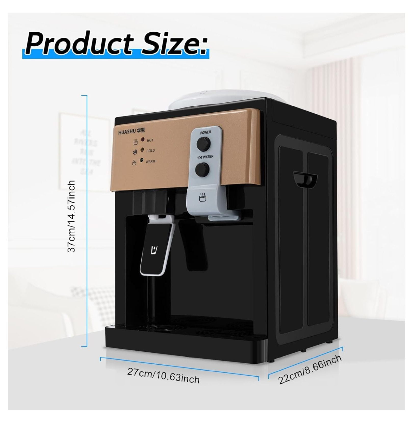 5 Gallon Water Dispenser, Top Loading Hot Cold Water Dispenser for 1.2 to 5 Gallon Bottle, Practiacal Freestanding Countertop Water Cooler with 3 Temperature Setting for Home, Office, and School