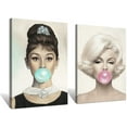 thumbnail image 1 of Rosework Framed Canvas Wall Art, 24x36 Inch, 2 Panels Marilyn Monroe and Audrey Hepburn with Colorful Bubble Gum, Made In USA, 1 of 6