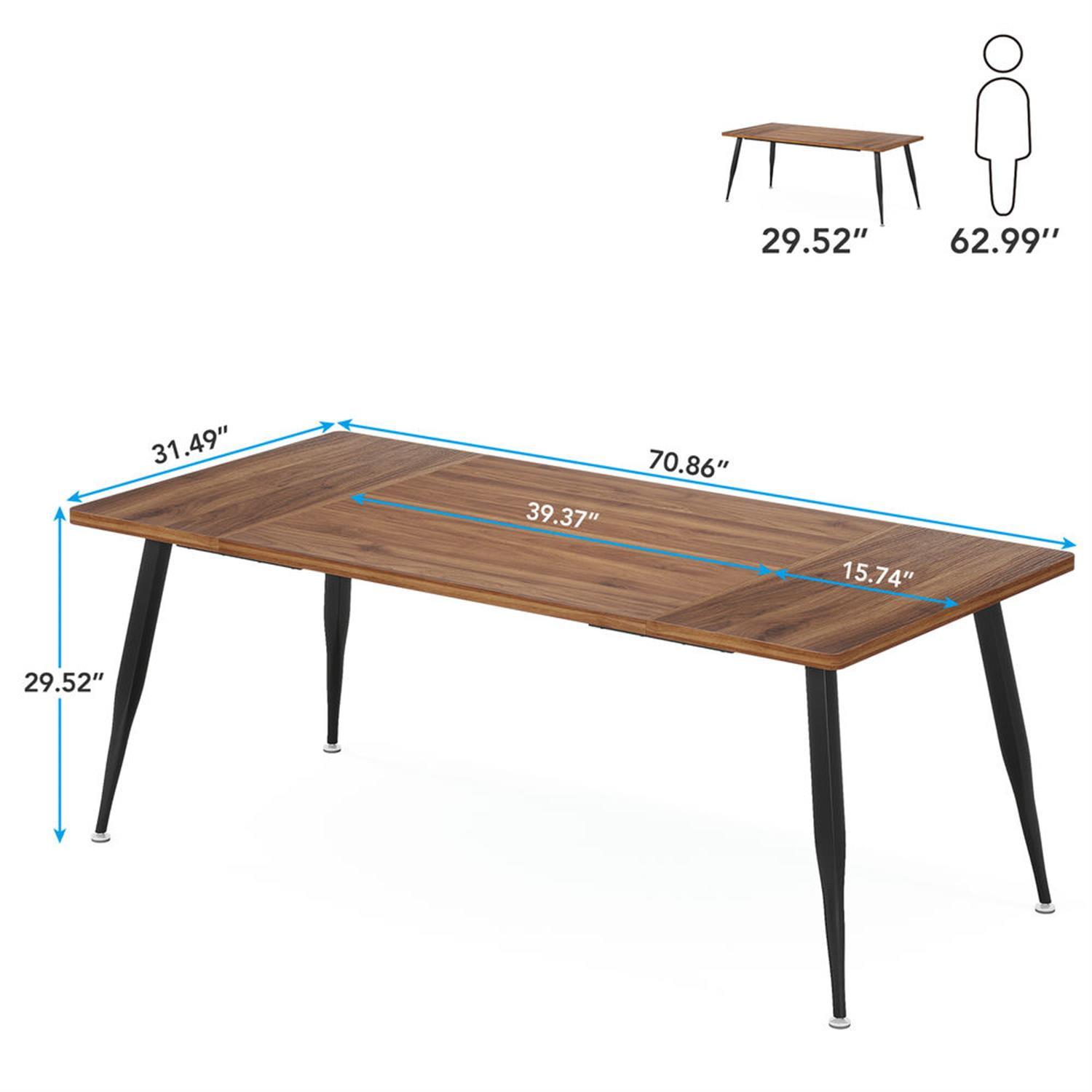 Demi Bonn 70" Modern Dining Table for 6-8 People, Wood Industrial Kitchen Dinner Table for Dining Room, Home, Brown