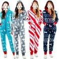 thumbnail image 2 of Women Christmas Sleepwear Pajamas Stripe One Piece Pajama Casual Long Sleeve Trousers Hooded Jumpsuit, 2 of 2