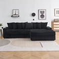 thumbnail image 2 of Modern 111.4" Black Corduroy Sofa with Storage & Recliner for Living Room, 2 of 9
