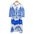 thumbnail image 6 of Blue Willow Chinoiserie Blue And White Women's 3/4 Sleeve Dresses Elegant A-Line Midi Dress Flare Summer Casual Sundress, 6 of 9