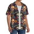 thumbnail image 4 of Disketp Men's Hawaiian Skulls and Flowers Print Shirts Button Down Holiday Beach Shirts-Small, 4 of 7