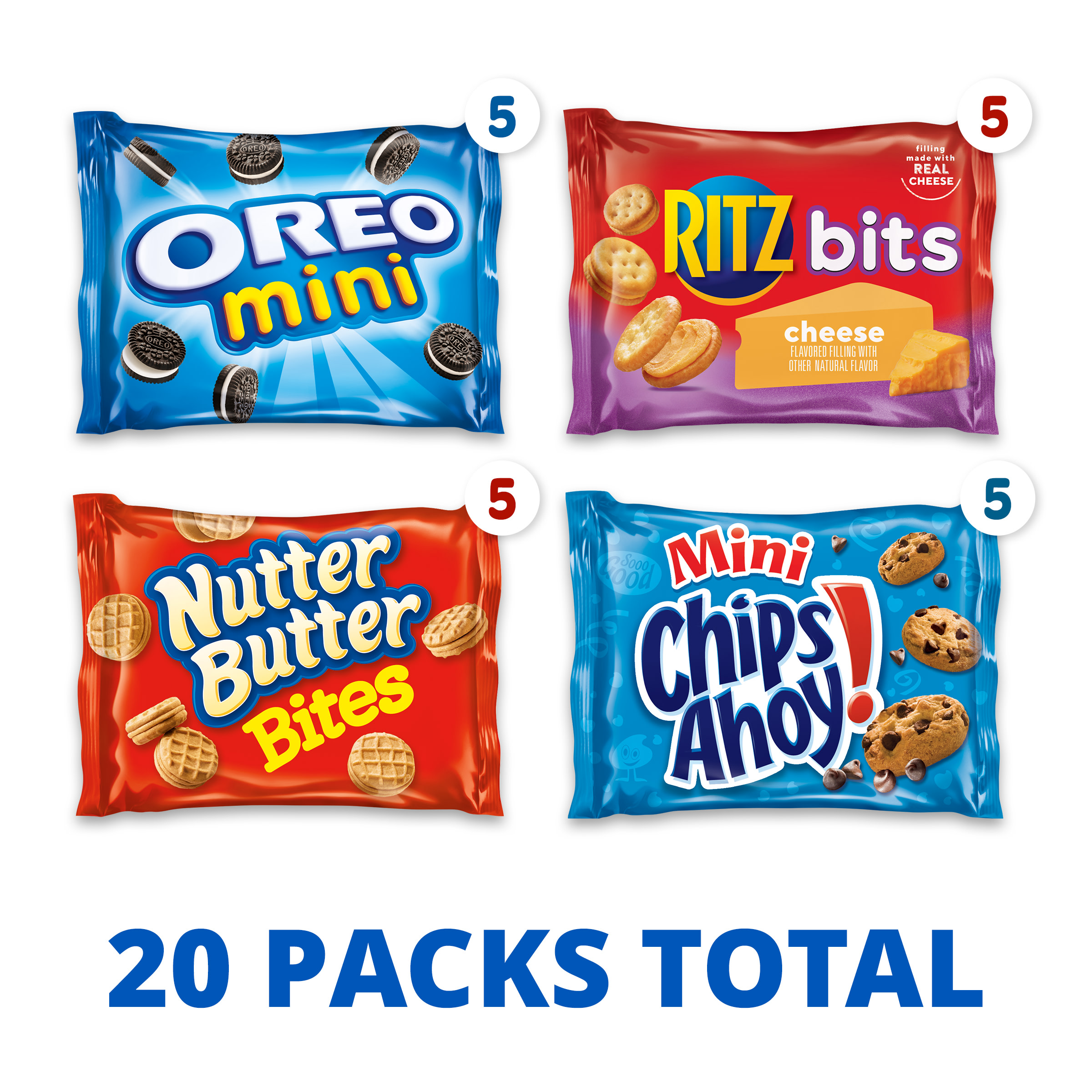 Nabisco Classic Mix Variety Pack, OREO Mini, CHIPS AHOY! Mini, Nutter Butter Bites, RITZ Bits Cheese, Easter Snacks, 20 Snack Packs - image 3 of 12