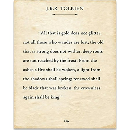 J.R.R. Tolkien - All That Is Gold Does Not Glitter - Book Page Quote Art Print - 11x14 Unframed Typography Book Page Print - Great Gift for Book