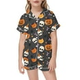 thumbnail image 5 of Gelikeya Kids Silk Pajamas 2T-3T Halloween Pajamas Short Sleeves Collared Graphic Tees Shorts 2pcs Outfits All Saints' Day Sleepwear Girls Fashion 2-13Y (Dark Gray, 2-3 Years), 5 of 5