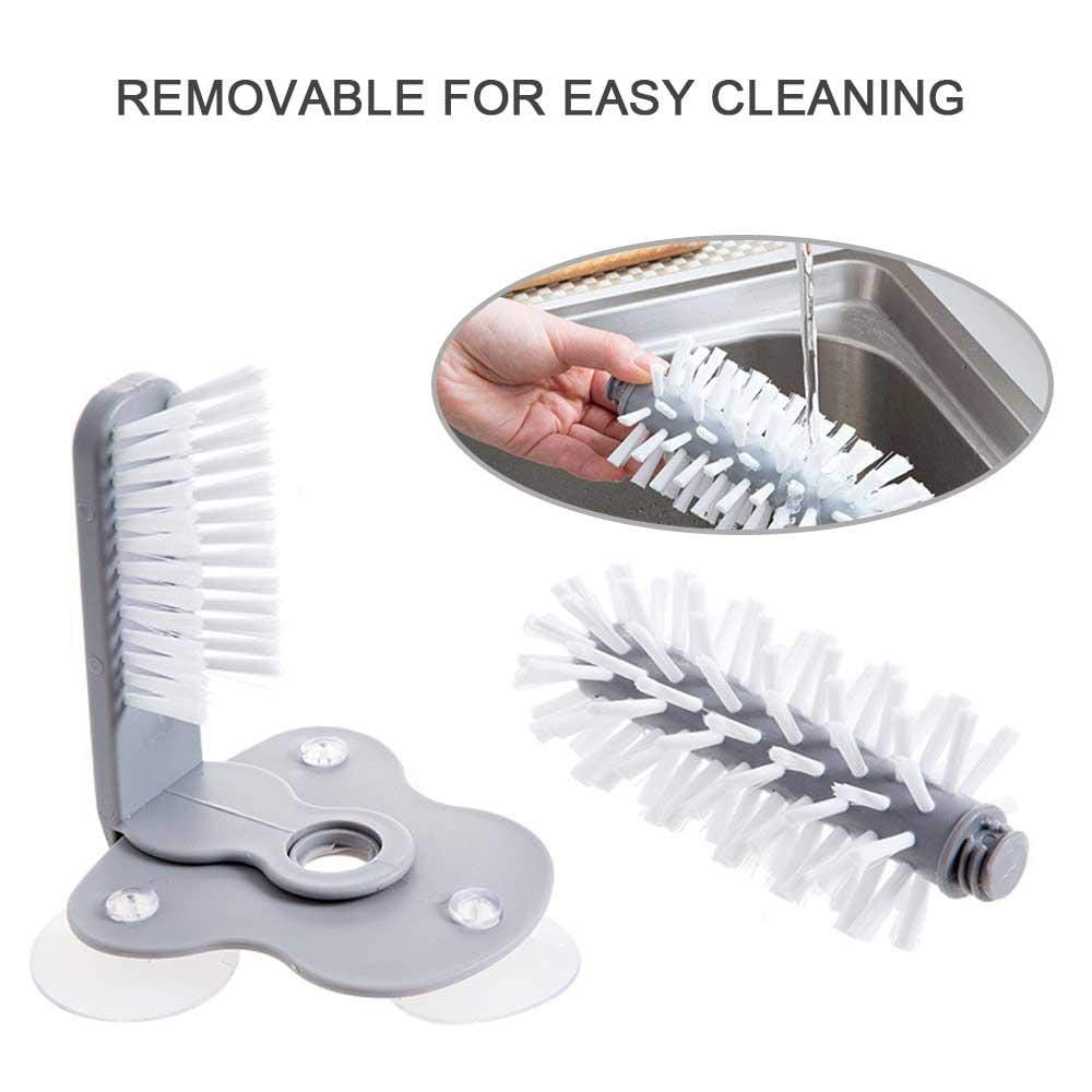 KITCHENMAX Glass Washer with Double Sided Bristle Brush, Glass Cup Brush Cleaner with Suction Cups, Standing Glass Bottle Cup Cleaner for Bar Kitchen Sink Washing Cleaning Tools