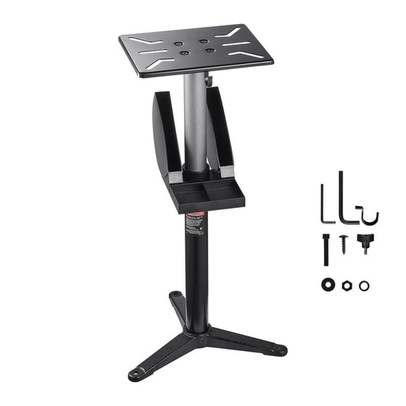 KFFKFF Pedestal Stand for Bench Grinder, Floor Vise with Mounting Plate of 12" x 10", Pedestal with 5-Stage Height Adjustability & Compartment for Grinding Wheel Storage, Robust Cast Iron Foundation