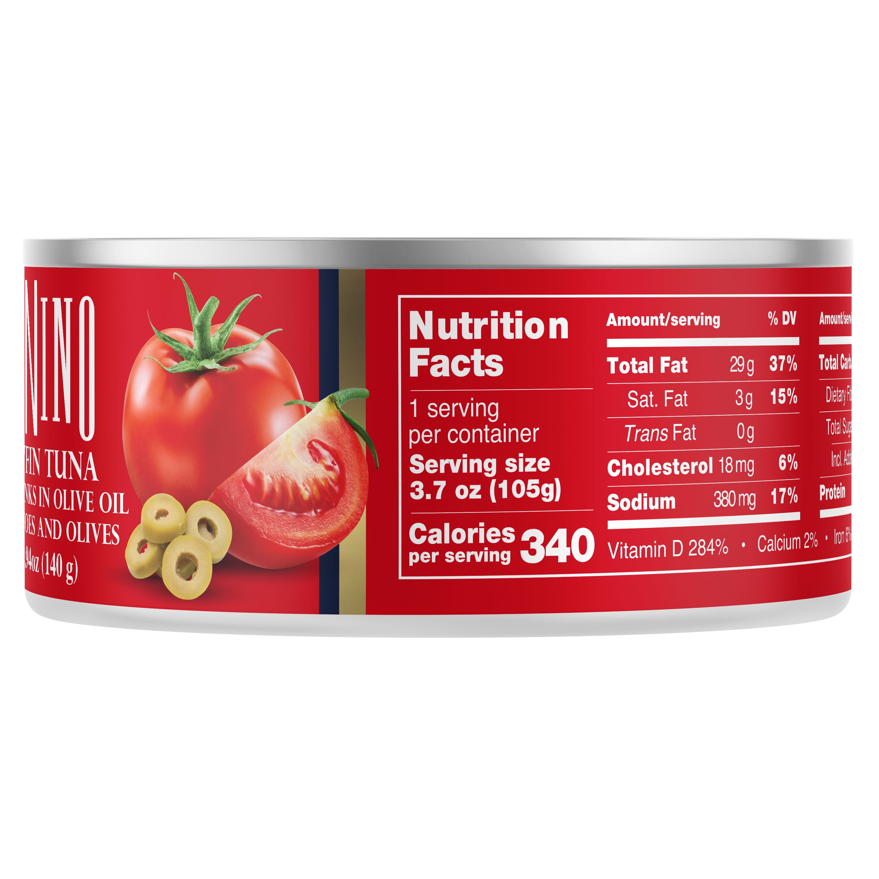 (4 pack) Tonnino Premium Yellowfin Tuna chunks with tomatoe and olives, 4.94 oz, Can, Wild Caught