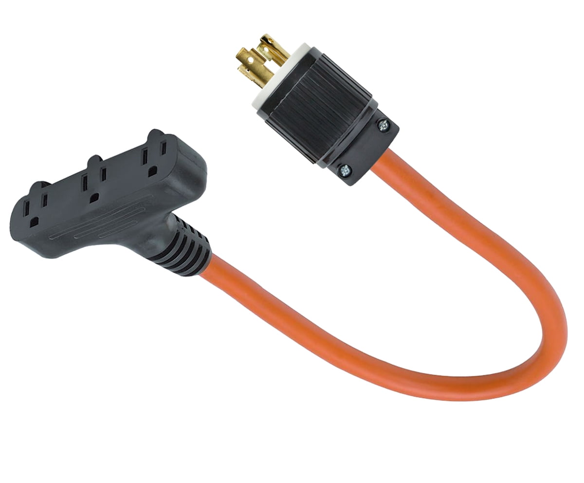 Triple Tap 3 Outlet Extension Cord for Portable Generators w/ NEMA L14-30  to 3x5-15R 15 Amp 18 inches