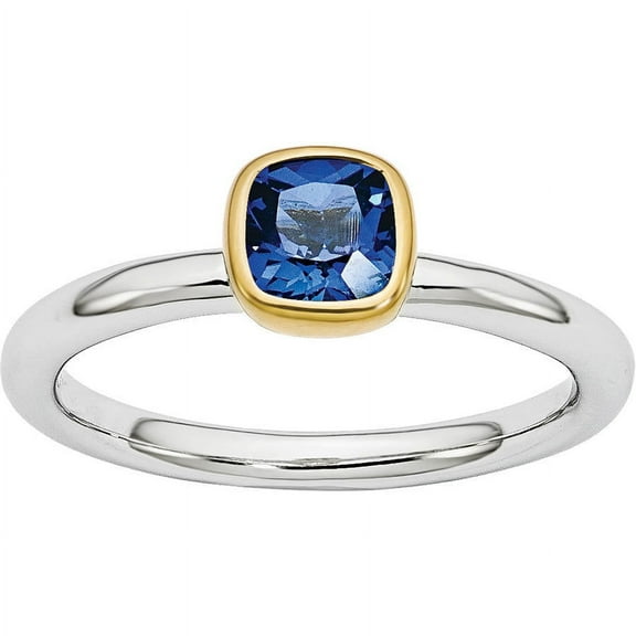 Created Sapphire Sterling Silver with Gold-Plate Ring