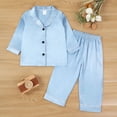 thumbnail image 2 of Cathalem Unisex Kids Boys Girls Pajama Sets Winter Long Sleeve Long Pants 2pcs Silky Sleepwear Button Down Loungewear Light Blue 6-7 Years, 2 of 7
