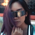 thumbnail image 2 of 80s Futuristic Cyclops Cyberpunk Visor Sunglasses with Semi Translucent Mirrored, 2 of 5