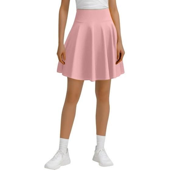 MIXUE Womens Skirts Solid Color A Line Midi 45CM Pleated Half Fashionable Flared See Through Mini Skirt Daily-Wear,Pink,M