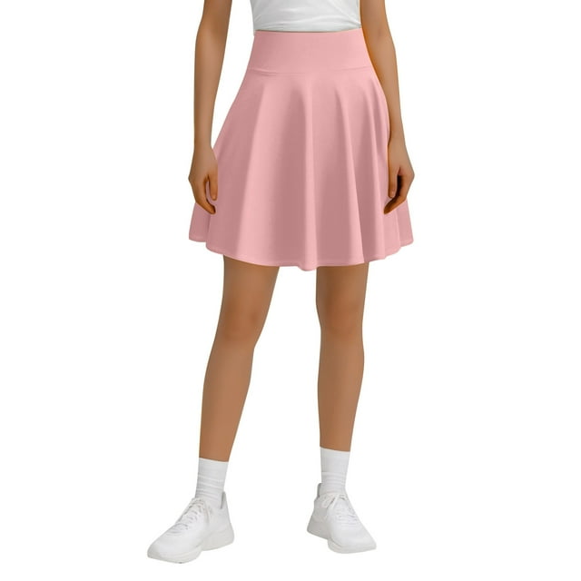 NINGMENG Jupes pour Femmes Couleur Unie Ligne A Midi 45CM Plissée Demi-Mode Évasée Transparente Mini Jupe Extérieure, Rose, TTTTG