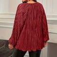 thumbnail image 6 of Bxsruta Tops for Women, Women's Pleated Round Neck Long Sleeve Top, Casual Loose Fit Blouse, 6 of 8