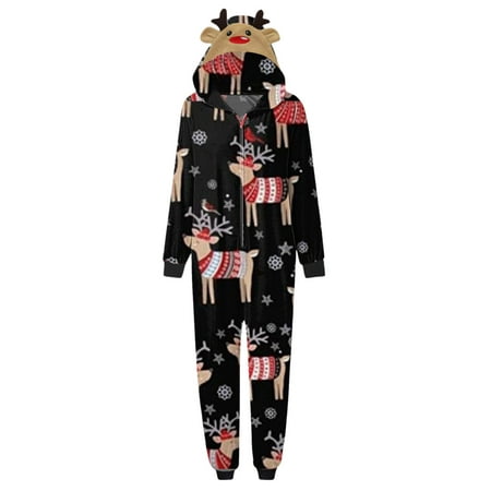 

BELLZELY Family Christmas Pajamas Clearance Parent-child Warm Christmas Set Printed Home Wear Hoodid Pajamas Moms Jumpsuit