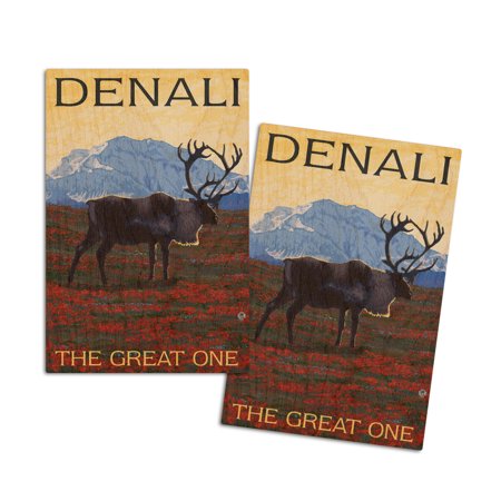 

Denali Alaska The Great One Caribou (4x6 Birch Wood Postcards 2-Pack Stationary Rustic Home Wall Decor)