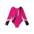 thumbnail image 4 of IEFIEL Girls Long Sleeves V Neck Shiny Glitters Gymnastics Dance Leotard,Sizes 6-16 Hot Pink 12, 4 of 7