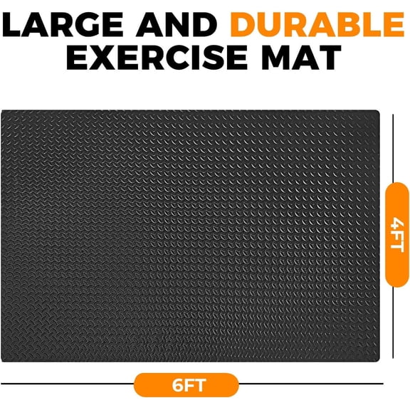 4x6ft Gym Floor Mat 10mm Thick - Large TPE/NPE Foam Workout Mat for Home Gym, Garage Floor, Yoga & Exercise - Non-Slip -Friendly Fitness Mat (Black)