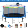 thumbnail image 6 of Kumix Trampoline 1400LBS 14FT Trampoline for Kids Adults, Trampoline with Basketball Hoop, Enclosure, Wind Stakes, Lights, Sprinkler and Socks, Outdoor Heavy Duty Galvanized Recreational Trampoline, 6 of 8