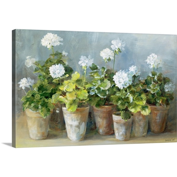 Great Big Canvas "White Geraniums"  by Danhui Nai Forest Green Light Gray   Wrapped Canvas Print Wall Artwork