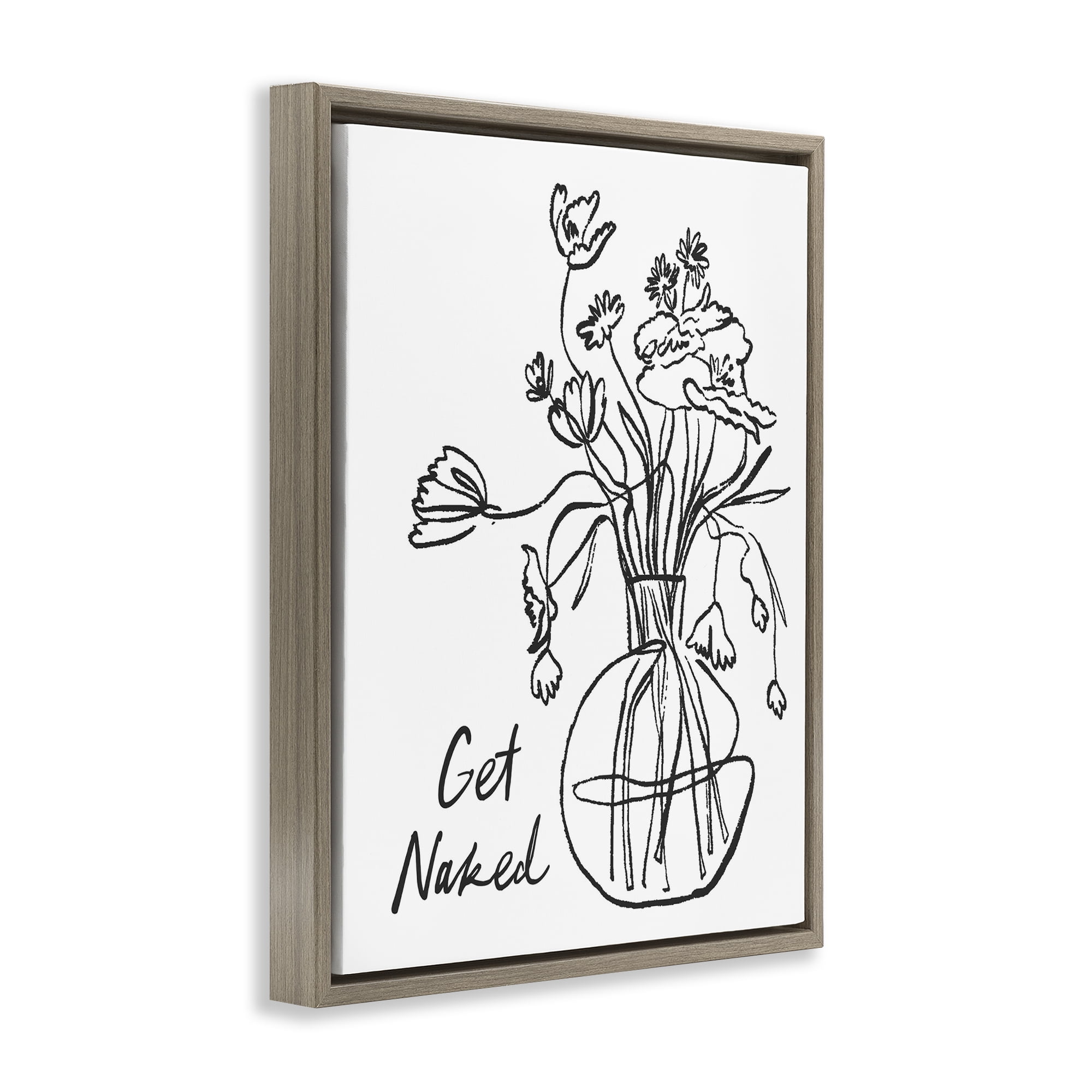 Stupell Industries Get Naked Flower Contour Brown Framed Floater Canvas Wall Art, design by Lettered and Lined