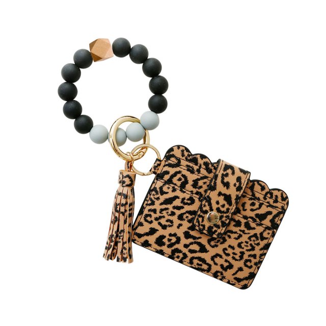 Seitruly LLavero de pulsera, llaveros, cuentas, buena elasticidad, llavero portátil encantador, hebilla ligera para llave, estampado de leopardo para Type3 NO3 Seitruly CE007207-03