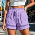 thumbnail image 2 of Workout Shorts Women with Liner New Shorts for Women Lightweight Elastic Waist Lace Trim Short Pants with Pocket Summer Casual Beach Vacation Bottoms Purples S, 2 of 5