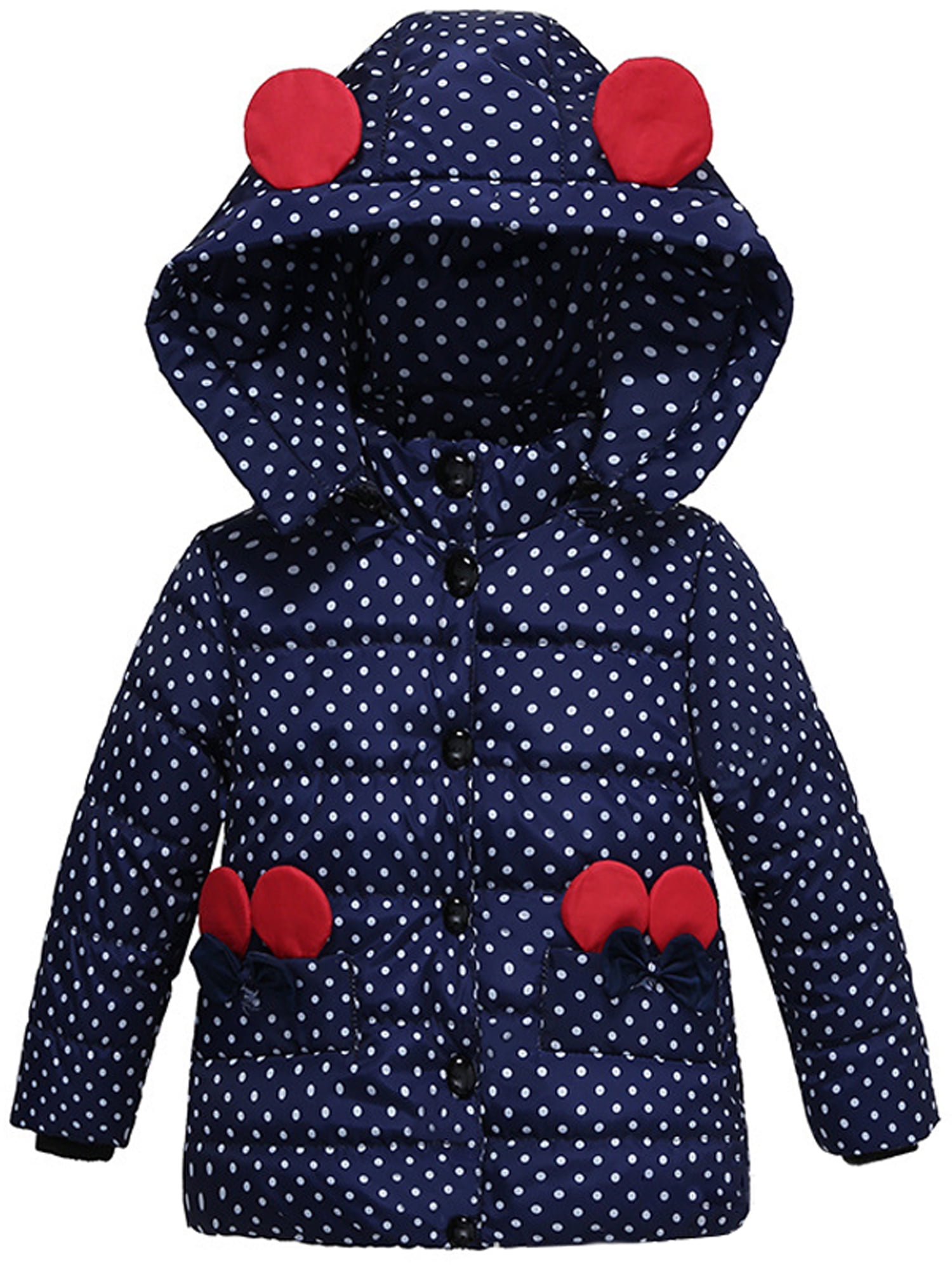 Baby Girl Red Fleece Winter Warm Coat Polka Dot Jacket Cute Rabbit Outerwear with Scarf 