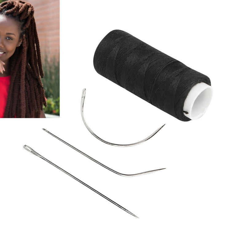 Black Weaving Thread High Strength Polyster Thread Size 210 D with 12 pcs  of 9cm-C Type Needles/Curved hair Needles for Sew