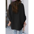 thumbnail image 4 of Blusa de manga larga para mujer Cuello en V Dobladillo irregular Diseño dividido Ajuste holgado Color sólido Top informal Negro L, 4 of 6