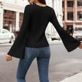 thumbnail image 5 of Lenpel Women's Lightweight Sweaters Trendy Crew Neck Ribbed Knit Bell Long Sleeve Shirts Soft Casual Blouses(Black,XX-Large), 5 of 6