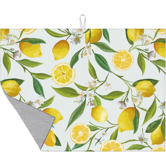Large Dish Drying Mat for Kitchen Counter,18"X24" Lemon and Flowers Super Absorbent Reversible Microfiber Dish Drying Mat Dish Drainer Mat,Dishes Mat Drying Pad for Kitchen Countertop Coffee Bar
