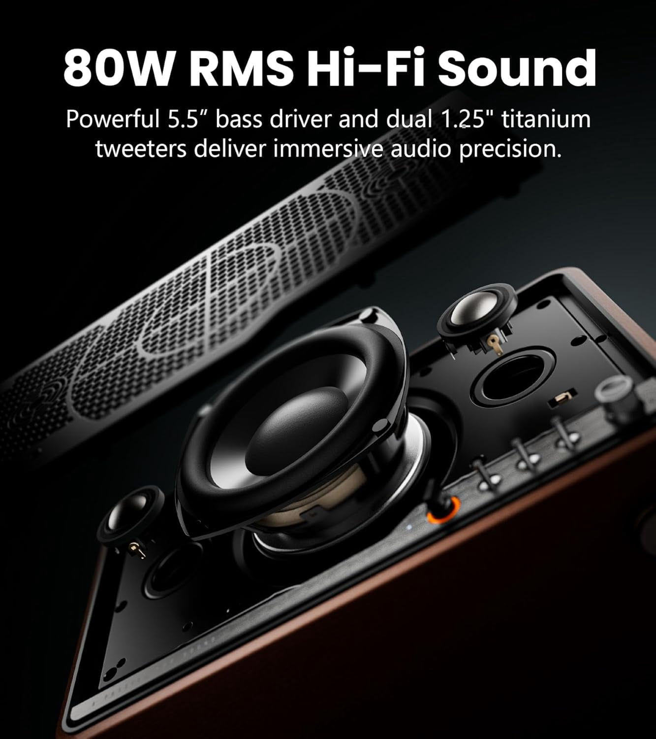 Edifier S300 Hi-Fi Tabletop Speaker, Hi-Res Audio LDAC for Wireless Multi-Room & Stereo Pairing, 80W Power Works with AirPlay 2 Bluetooth 5.4 USB-C AUX Inputs, Retro Design with Remote - Black