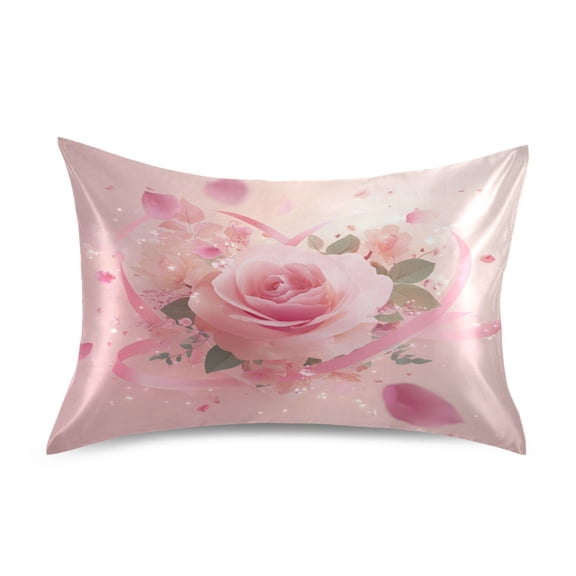 Satin Pillowcase Envelope Closure Pillow Cover Wrinkle-Resistant & Vibrant Print Pink Rose Pattern