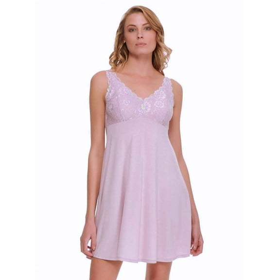 Felina Micro Modal Chemise Lace Adjustable Loungewear Sleepwear - Lilac - Medium