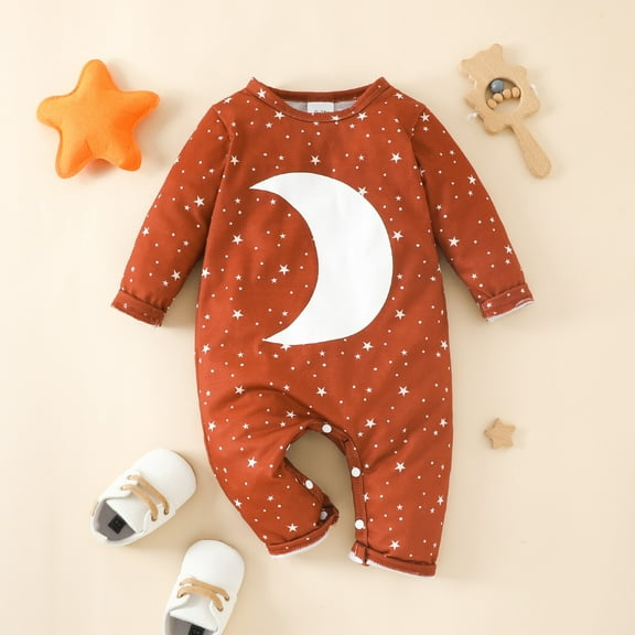 Nrmvnmi Newborn Baby Girl Knitted Rompers Sweater Crew Neck Long Sleeve Beautiful Stars And Moon Print Ankle Length Pants Onesie Bodysuits Warm Fall Winter Clothes Crawling Clothes