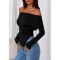 thumbnail image 3 of Remera PRETTYGARDEN Mujer Escote Hombros Descubiertos Ajustada Manga Larga Negra Talle S, 3 of 8