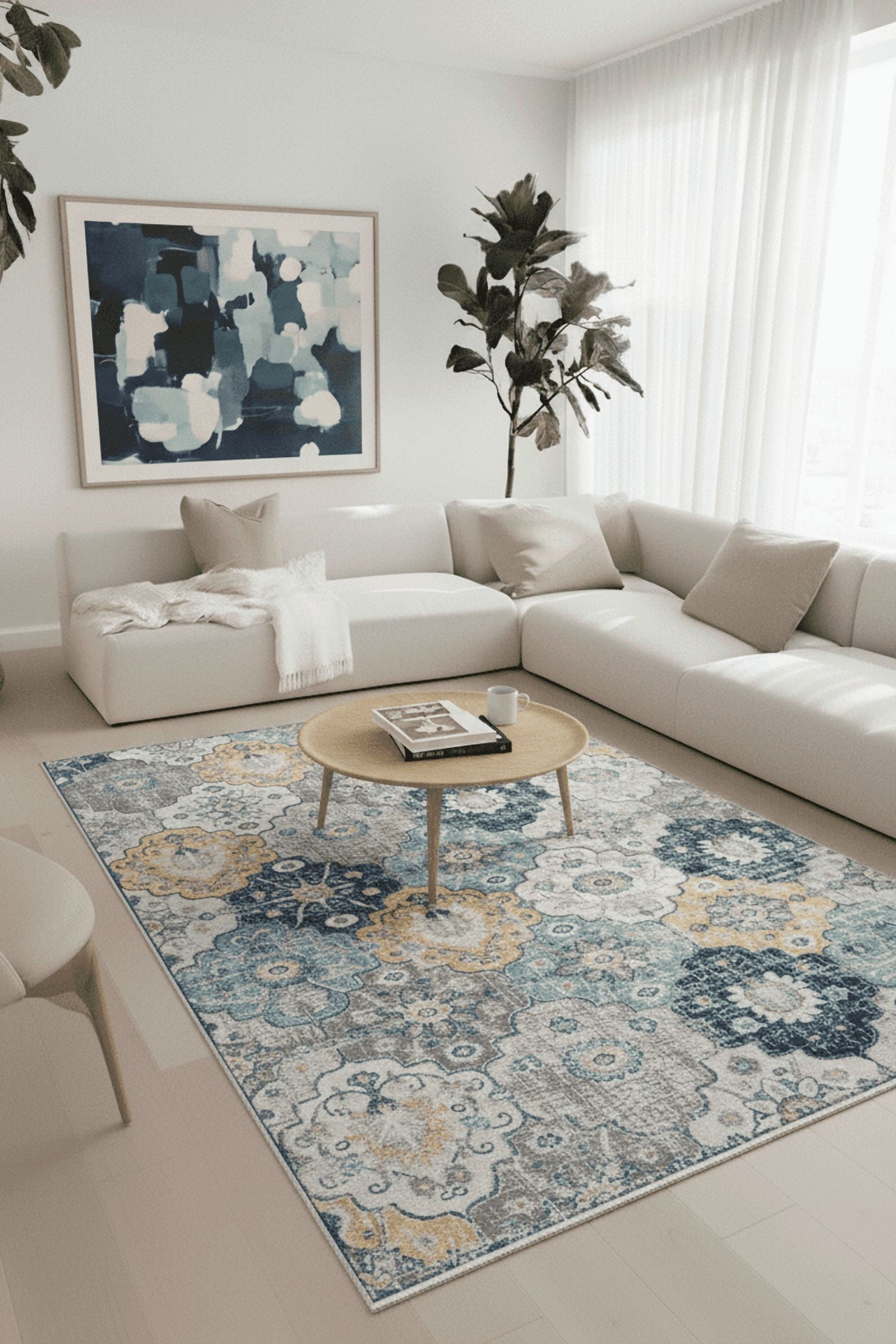 Rug Branch Savannah 2' x 14' (Exact Size: 2'3" 14') Mid-Century Modern Indoor Runner Rug, Blue Grey, Contemporary Entryway, Hallway, Bathroom, and Kitchen