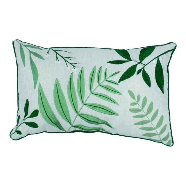 Cojín Decorativo Home Trends Rectangular Hojas Blanco