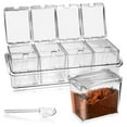 thumbnail image 1 of KBNIAN Paquete de 4 cajas de especias de cocina Caja de condimentos de acrílico Contenedores de especias transparentes Latas de especias con cucharas y tapas para sal, pimienta, azúcar, especias,, 1 of 5