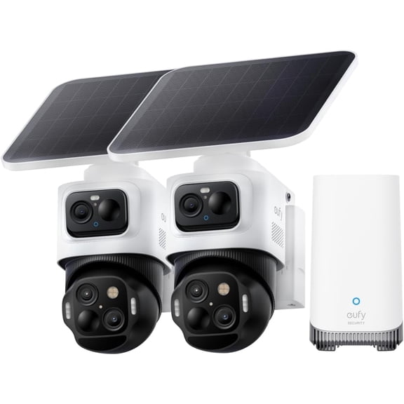 eufy Security eufyCam S4 2-Cam Kit, Solar Security Camera Wireless Outdoor, Triple Lens Bullet-PTZ Cam, 4K UHD, 360° Pan and Tilt, Auto Track, 8× Hybrid Zoom, Color Night Vision, Expandable Storage