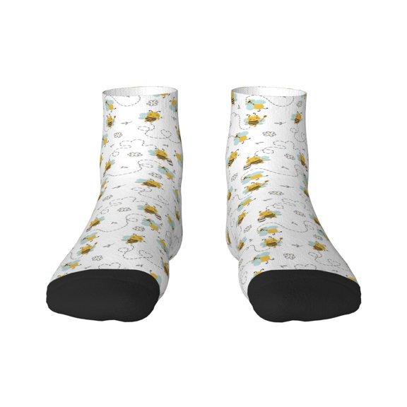 Fuzoiu Bee Print Adult Socks, Crew Moisture-wicking Socks, Unisex Cushion Crew Socks,Casual Sports Ankle Socks