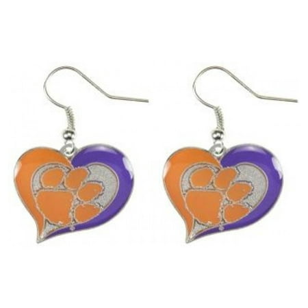 - NCAA Clemson Swirl Heart Shape Dangle Logo Earring Set