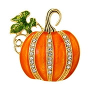 Halloween Rhinestone Pumpkin Brooch,Oil-Dripping Cardigan Pin,Thanksgiving Green Leaf Brooches,Holiday Brooch,Cute Fall Holiday Festival Hat Bag Suit Dress Accessories Jewelry Gift Souvenir,Orange