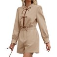 thumbnail image 4 of Long Lantern Sleeve Tie Front Women Casual Jumpsuit Shorts One Piece Romper, 4 of 6